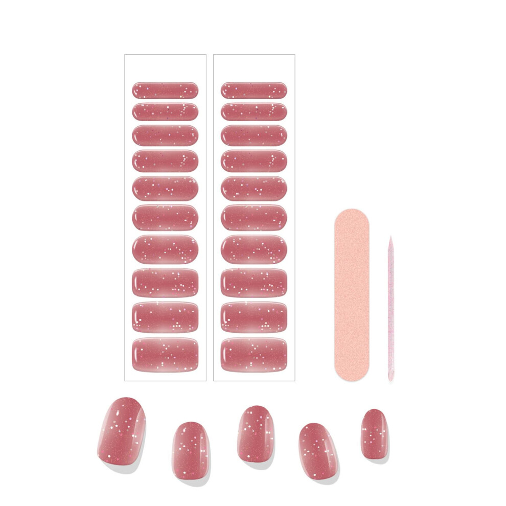 Glitter Gradient Semi Cured Gel Nail Strips UV Lamp Compatible Easy Application Salon Finish 14pcs