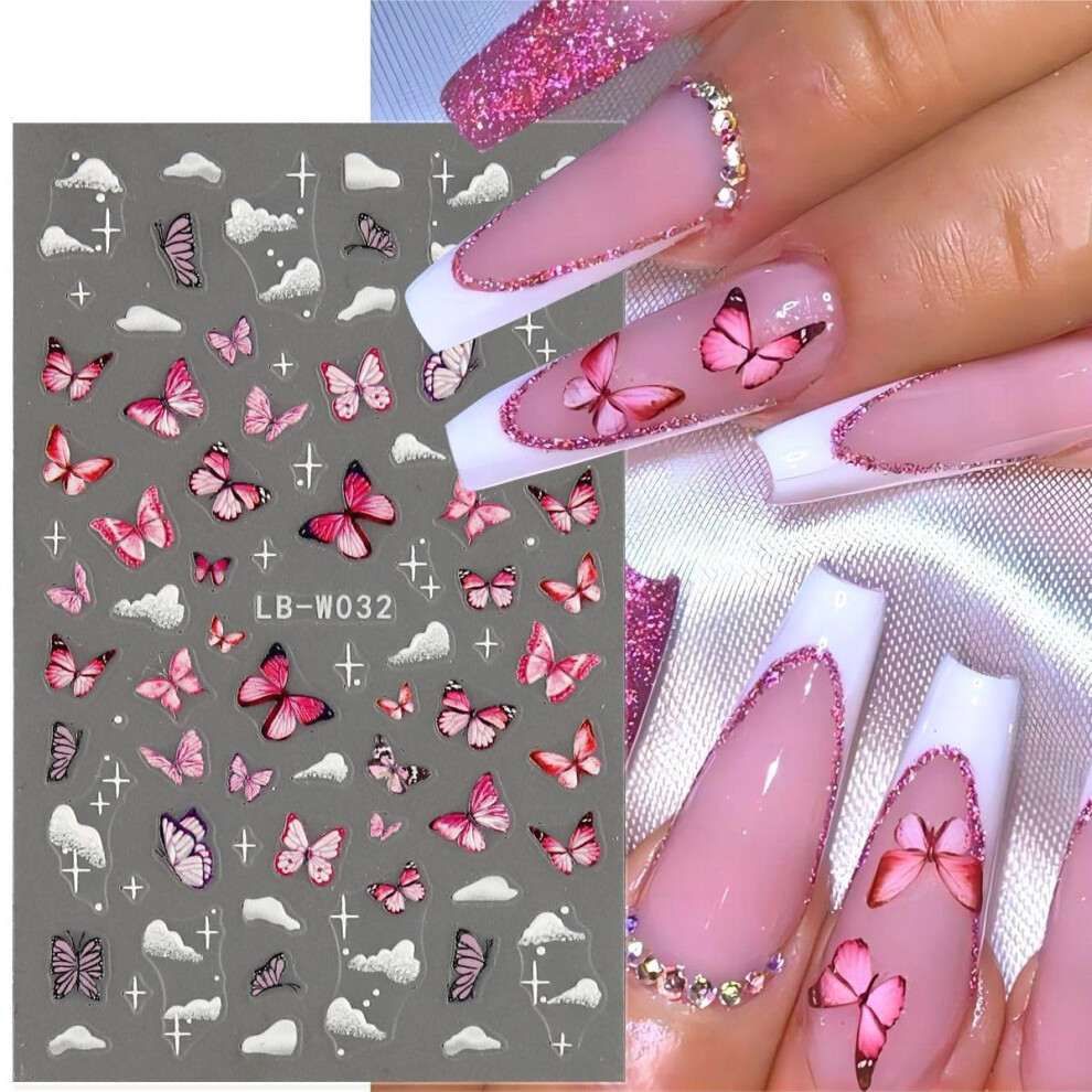 6 Sheets 5D Embossed Butterfly and Flower Nail Art Stickers Set, Self Adhesive Nail Decals for Easy DIY Manicure