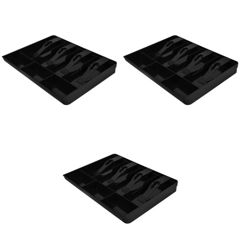 3Pièces Bac Caisse Noir 4 Compartiments Billets 3 Compartiments Pièces 2