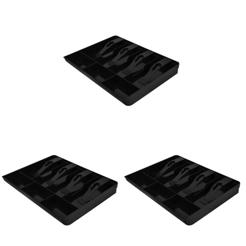 3Pièces Bac Caisse Noir 4 Compartiments Billets 3 Compartiments Pièces 1