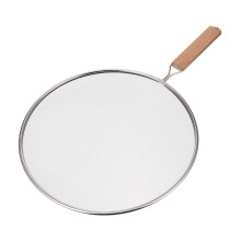 1Pièces Garde-Huile Inox Manche Bois Couvercle Cuisine Argenté Durable