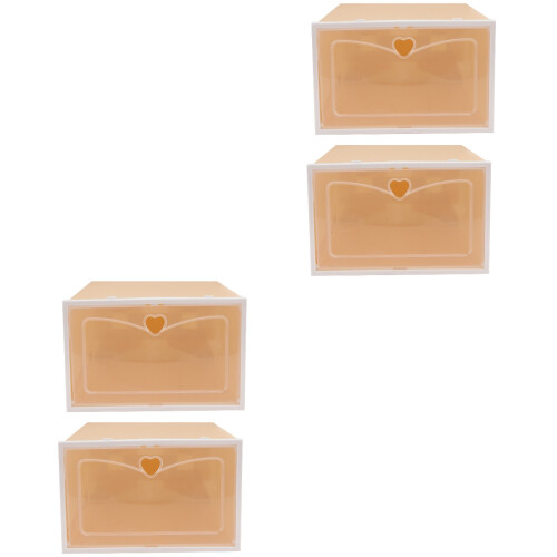 4Pcs Transparent Yellow Footwear Storage Boxes Stackable Plastic Cases 2