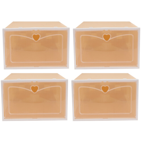 4Pcs Transparent Yellow Footwear Storage Boxes Stackable Plastic Cases 1