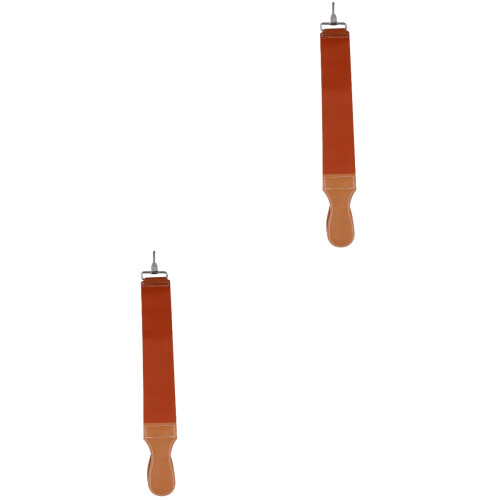 2Pièces Courroies Affûtage Cuir Marron Pour Rasoir Et Ciseaux 2