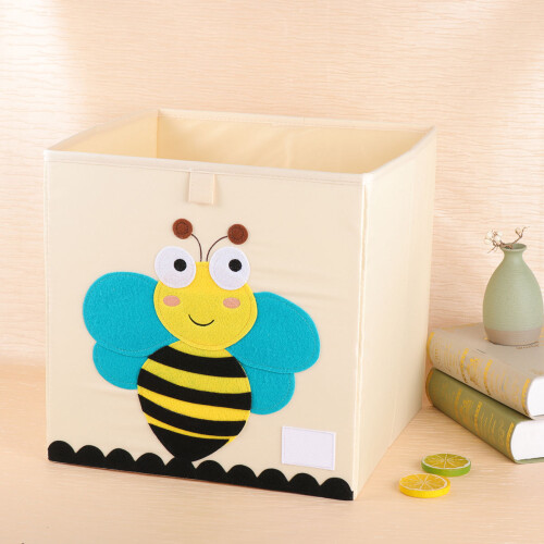 2Pcs Beige Cartoon Pattern Clothes Storage Box Foldable Cube Organizer 2