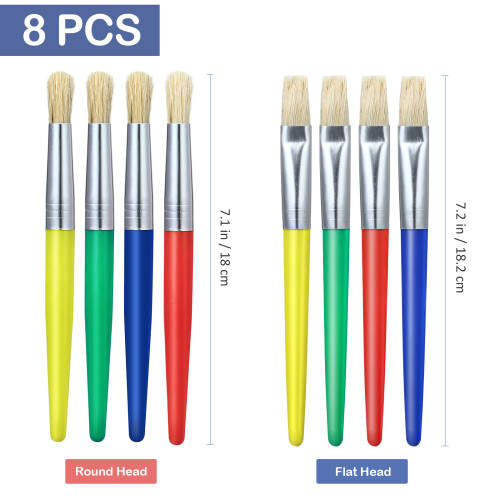 4Pcs Paint Brush Set for Kids with Flat and Round Tips Assorted Colors 1