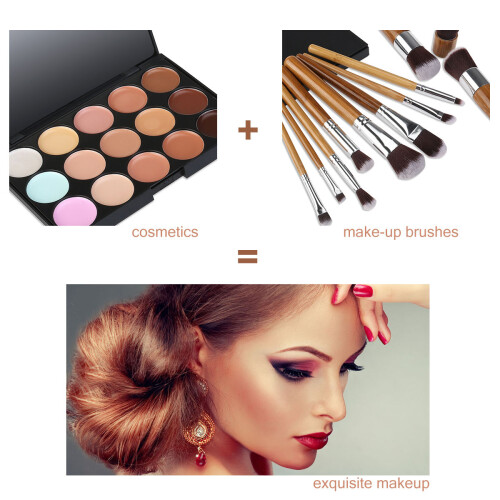 3Pcs Assorted Color Concealer Makeup Palette with Bamboo Nylon Brushes