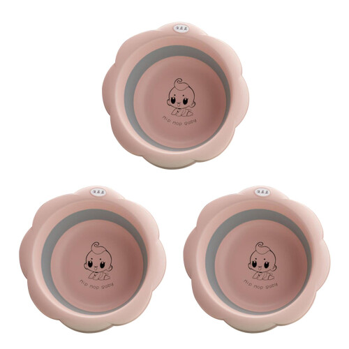 3Pcs Pink Folding Wash Basins Large Capacity Durable 1