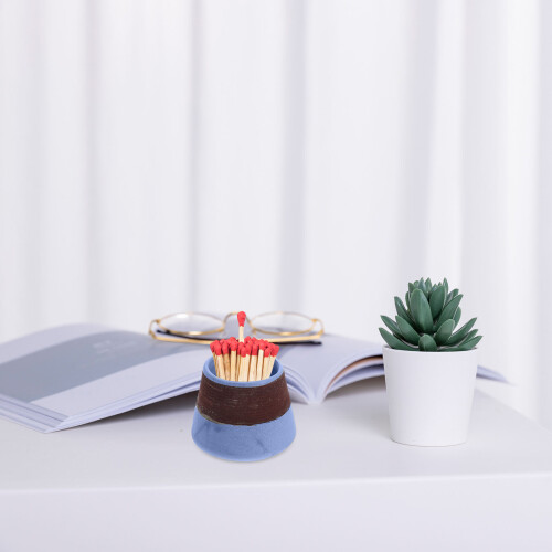 3Pcs Blue Ceramic Match Holder Jar Multi-Functional Storage Container 2