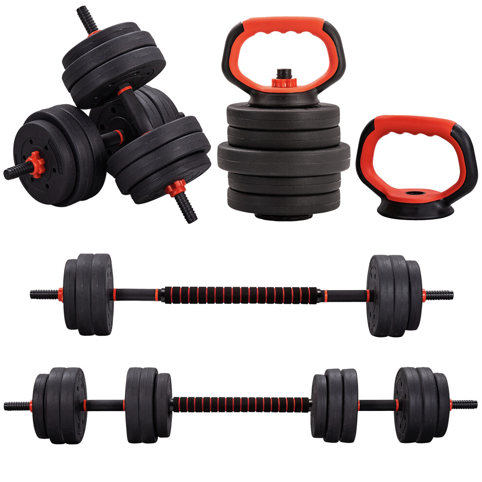Gym Master (25Kg Set) 6 In 1 20Kg / 25Kg / 30Kg Adjustable Dumbbell Barbell Weight Lifting Bar And Kettlebell Set