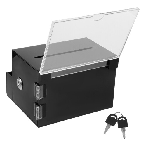 3Pcs Acrylic Lockable Black Tip Jar Donation and Suggestion Box