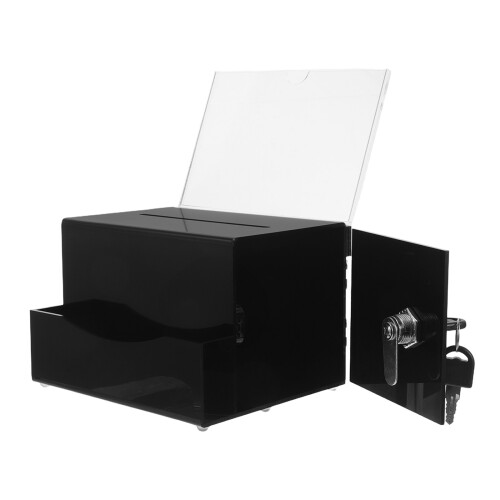 3Pcs Acrylic Lockable Black Tip Jar Donation and Suggestion Box 1