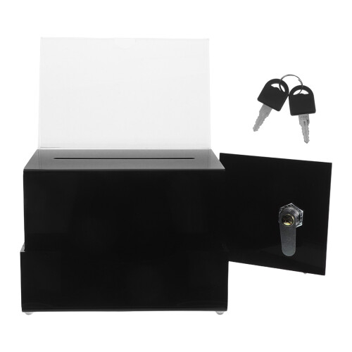 3Pcs Acrylic Lockable Black Tip Jar Donation and Suggestion Box 2