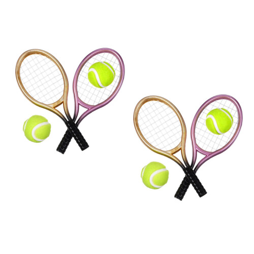 4Sets Mini Tennis Racket Set Assorted Colors Durable Miniature Decor 2