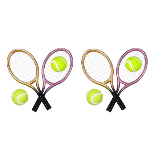 4Sets Mini Tennis Racket Set Assorted Colors Durable Miniature Decor 1