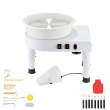 Torno de Alfarero con Plato Giratorio de 28 cm-Duoku-Velocidad Ajustable de 60 a 300 rpm-Blanco
