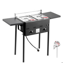 Friteuse à Gaz Propane-Duoku-Double Cuve 9Lx2-Appareil de Cuisson en Acier Inoxydable-pour Extérieur, Restaurants