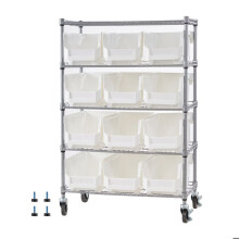 Étagère Mobile-Duoku-5 Niveaux avec 12 Bacs-Structure en Acier avec Roulettes Pivotantes et Freins Intégrés