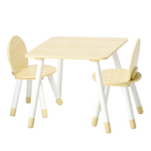 Set Tafel en Stoelen voor Kinderen-Duoku-met Ronde Hoeken-Houten Tafel met 2 Stoelen