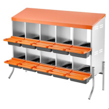 Pondoir à Poules-Duoku-10 Compartiments-Acier Galvanisé et Plastique-avec Pieds de Support-132x52,5x99 cm