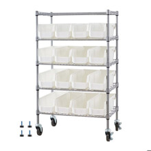Étagère de rangement mobile - DUOKU - CJ-B2007 - 5 niveaux - 16 bacs - roulettes 360 (2 freins)