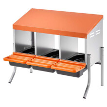 Pondoir à Poules-Duoku-3 Compartiments-Acier Galvanisé et Plastique-avec Pieds de Support-79,5x52,5x67,5 cm