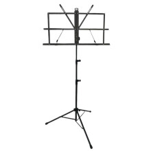Foldable Music Stand Adjustable Dual Use for Guitar and Violin, Durable Iron Construction Black