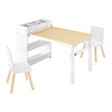 Set Tafel en Stoelen voor Kinderen-Duoku-Opbergruimte met 3 Niveaus-Houten Tafel met 2 Stoelen-Wit