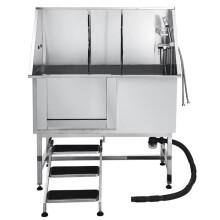 Baignoire pour animaux - DUOKU - K2E01009 - 127 cm - Acier inoxydable - Avec escalier, robinet et filtre