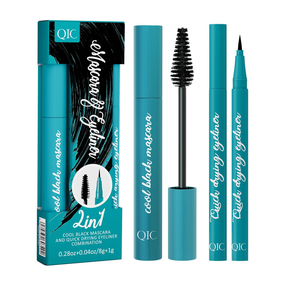Waterproof Mascara and Eyeliner Set 2 in 1 Volumizing Lengthening Smudgeproof Longlasting Black