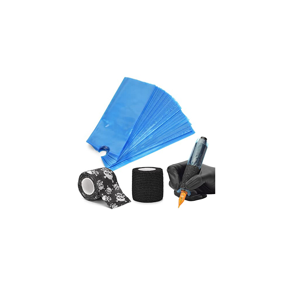 Blue 200Pcs Disposable Tattoo Pen Bags With Selfadhesive Bandages Waterproof Protective Covers