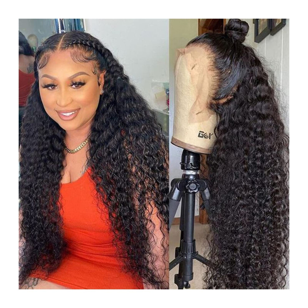 Unisex Brazilian Deep Curly Lace Front Wig Human Hair 150% Density 13X4 Pre Plucked Hd Transparent Lace