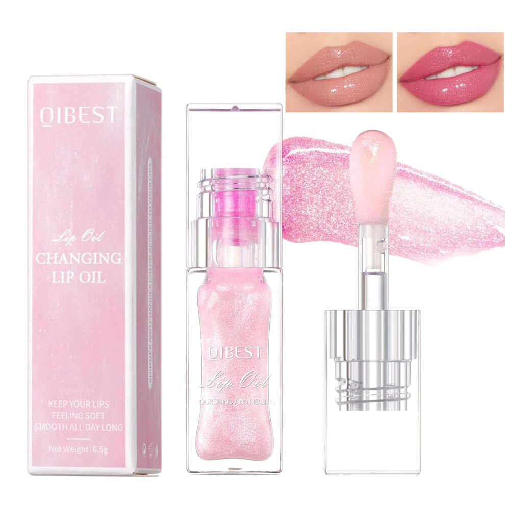 Color Changing Lip Oil with Deep Hydration, NonSticky Moisturizing Gloss for Soft Smooth Lips