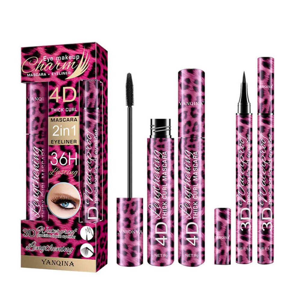 Black Waterproof Mascara And Eyeliner Set Long Lasting Curl, Smudge Proof For Party Or Wedding