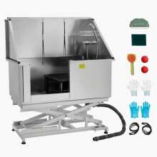 Baignoire pour Animaux en Acier Inoxydable-Duoku-Électrique 127 cm avec Filtre, Robinet, Douchette et Porte Latérale