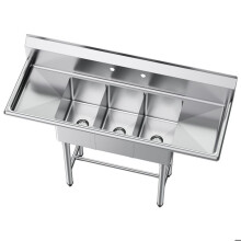 Dreibecken-Spüle - DUOKU - JC-S3C101410-12LR-318 - Edelstahl 304 - 3 x 25,4x35,6x25,4 cm - 2 Abtropfflächen