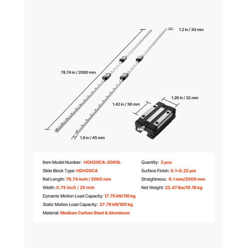 Guide lineari - DUOKU - HGH20CA-2000L - 2000 mm - 2 pezzi (HGR20) - Acciaio/Alluminio 1