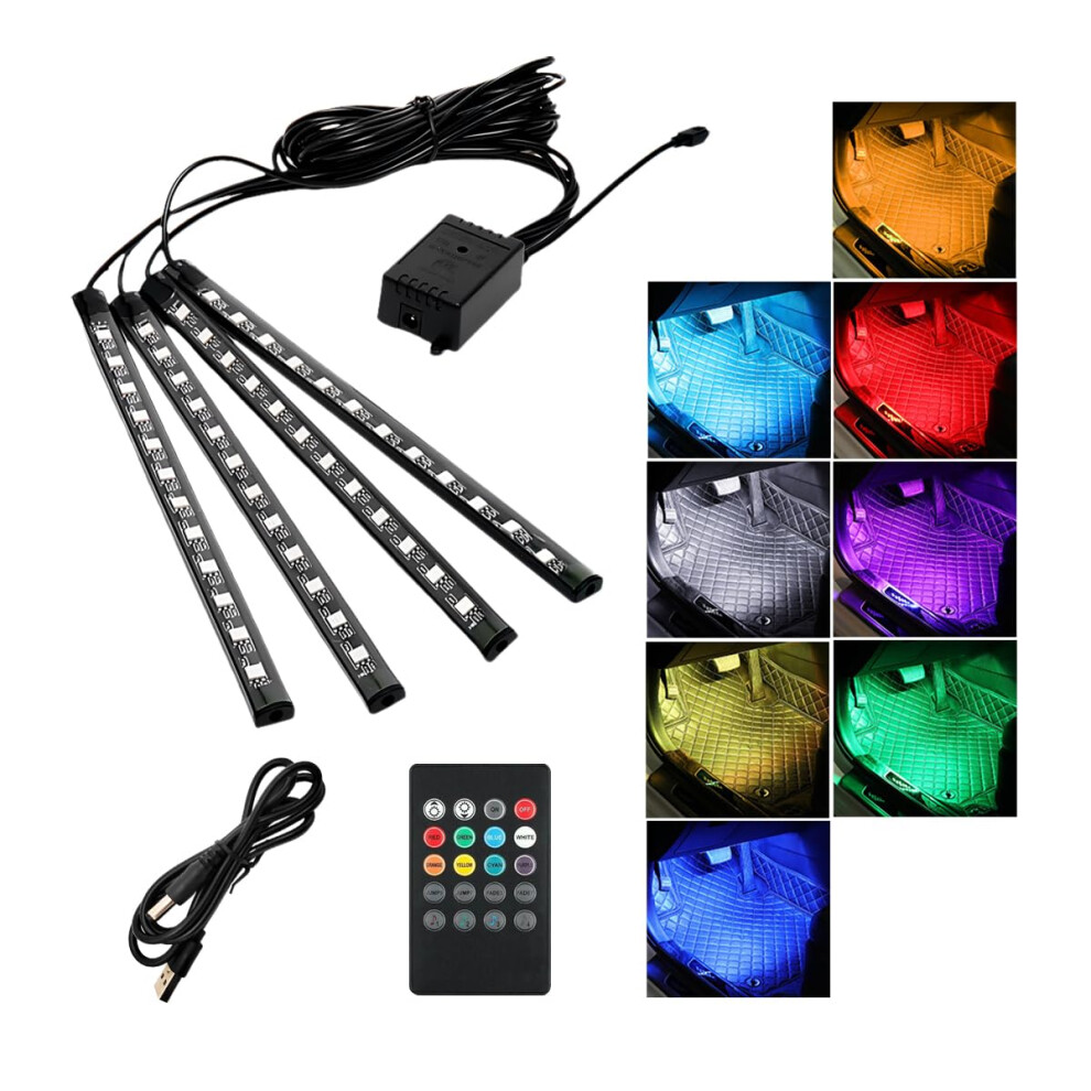 Car Led Interior S Rgb Strip Kit With Remote, Music Sync, 8Color Usb Ambient Ing Light 9070919799280