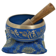 4 Inch Tibetan Singing Bowl with Cushion and Striker, Hand Painted Black and Gold for Meditation and Sound Healing