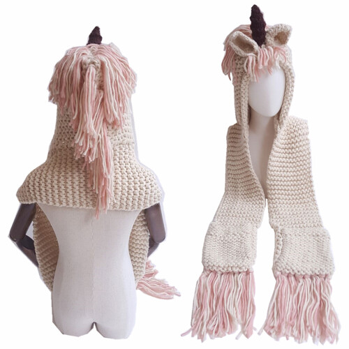 2Pièces Bonnet Et Écharpe Rose Tricoté 2