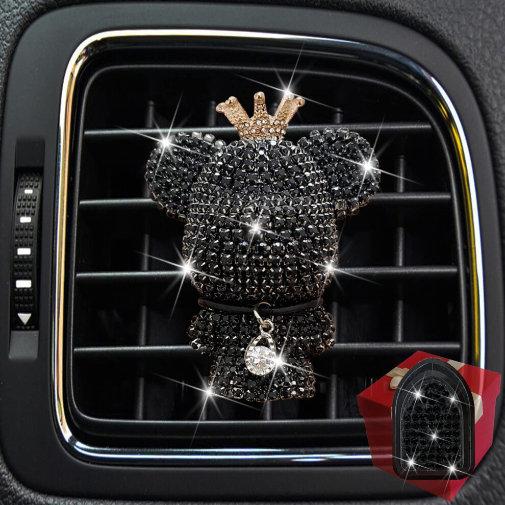 Car Air Freshener Rhinestone Bear Vent Clip With Bling Crystal Design, Cute Sparkling Car Decor Black 9070919800054