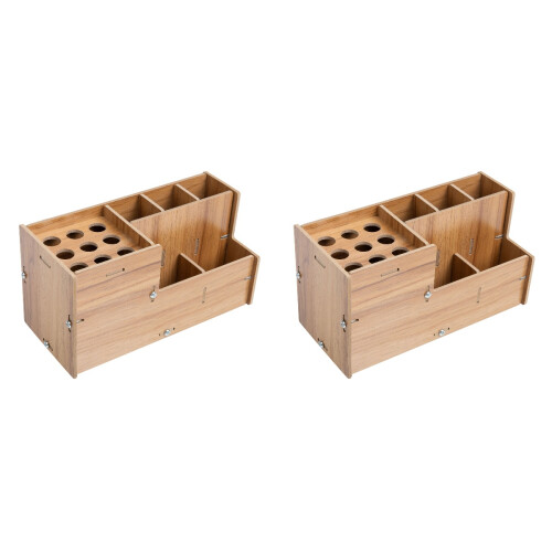 2Pièces Support Bois Rangement Peignes Ciseaux Accessoires Coiffeur 2