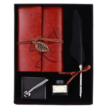 1Set Elegante Zwarte Veerpen Set Met PU Notitieboek En Metalen Pen