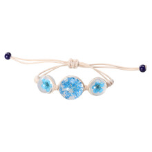 2Pcs Adjustable Blue Hand Chain Bracelet with Dried Flower Glass Ball