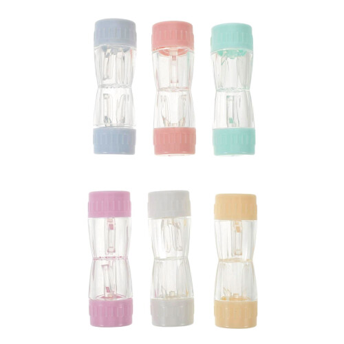 6Pcs Assorted Color Contact Lens Cases Plastic Double Chamber Storage