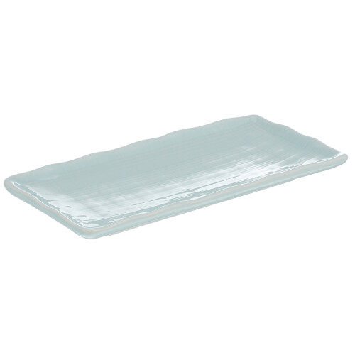 2Pcs Elegant Sky-Blue Ceramic Food Serving Plates Rectangular Design