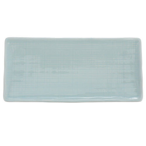 2Pcs Elegant Sky-Blue Ceramic Food Serving Plates Rectangular Design 1