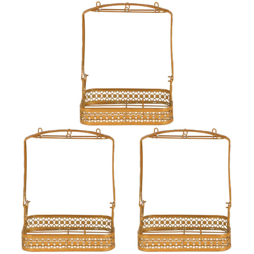 3Pcs Wrought Iron Cup Rack Golden Storage Basket with Hooks 1