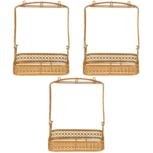 3Pcs Wrought Iron Cup Rack Golden Storage Basket with Hooks 2