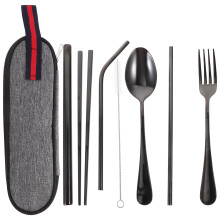 5Sets Travel Tableware Kit Stainless Steel Spoon Fork Chopsticks